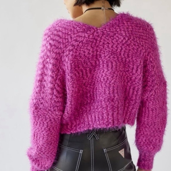 urban outfitters hot pink fuzzy cropped cardigan sweater - Picture 7 of 8